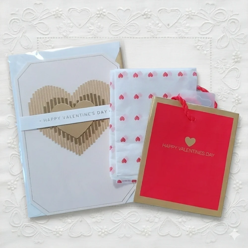 Valentine's Day Signature Card + Gift Bag + Tissue Love BF GF Partner Spouse Red